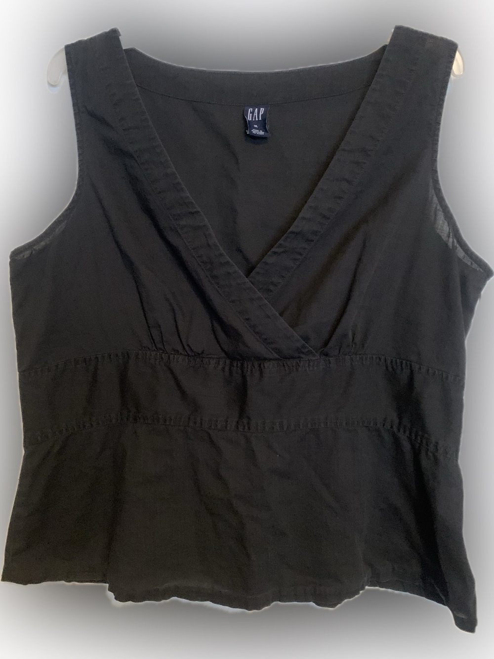 GAP black cotton summer surplice split neck shirt top side zipper, XL